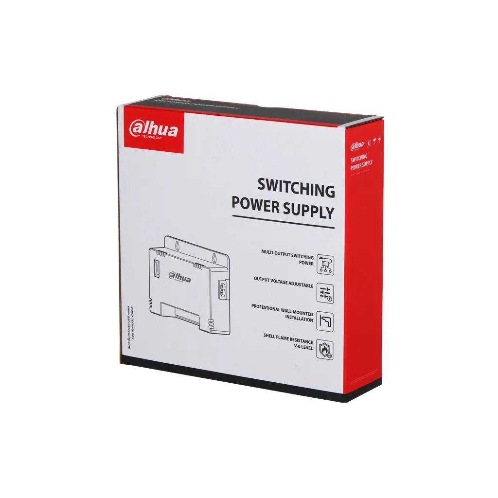 DH-PFM344D-8CH-EN. Fuente de poder Dahua de 8 canales, fuente entrega un máximo de 12W por canal considerando un máximo de 60Watt de entrega en el total de sus salidas.